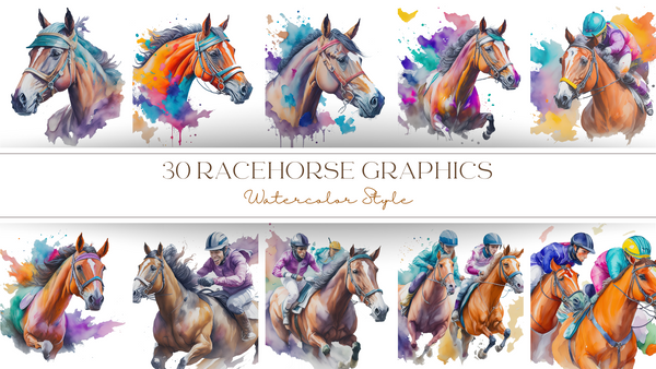 30 Watercolor Racehorse Graphics