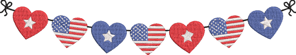 4th of July - Part2 - hearts bunting Embroidery Design