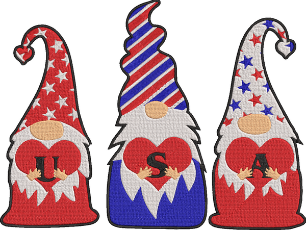 4th of July Gnomes - America-10 Embroidery Design