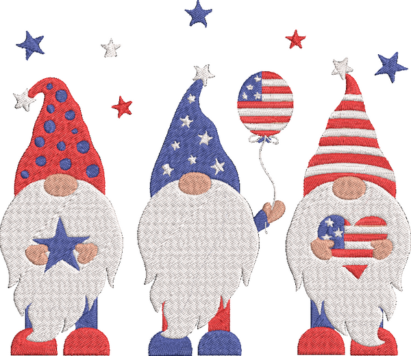 4th of July Gnomes - America-13 Embroidery Design