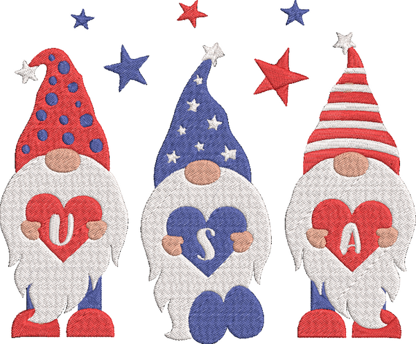 4th of July Gnomes - America-17 Embroidery Design