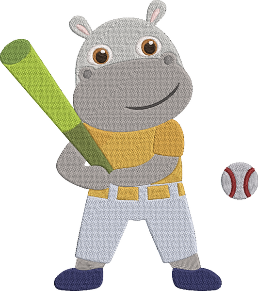 Animal Job and Hobby - hippopotamus baseball Embroidery Design