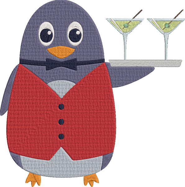 Animal Job and Hobby - penguin waiter Embroidery Design