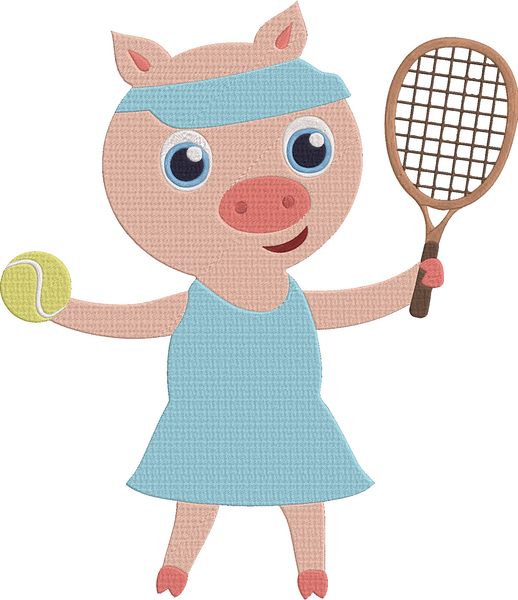 Animal Job and Hobby - pig tennis Embroidery Design