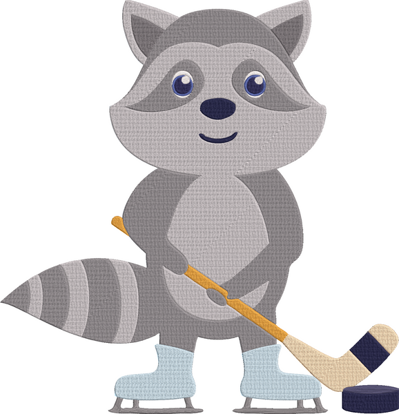 Animal Job and Hobby - raccoon hockey Embroidery Design