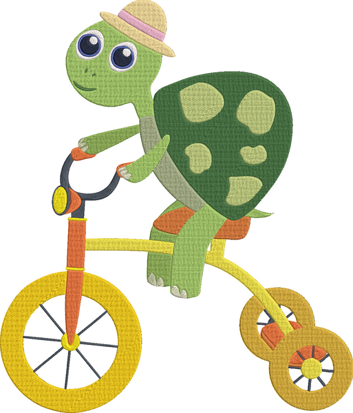 Animal Job and Hobby - turtle on a bicycle Embroidery Design