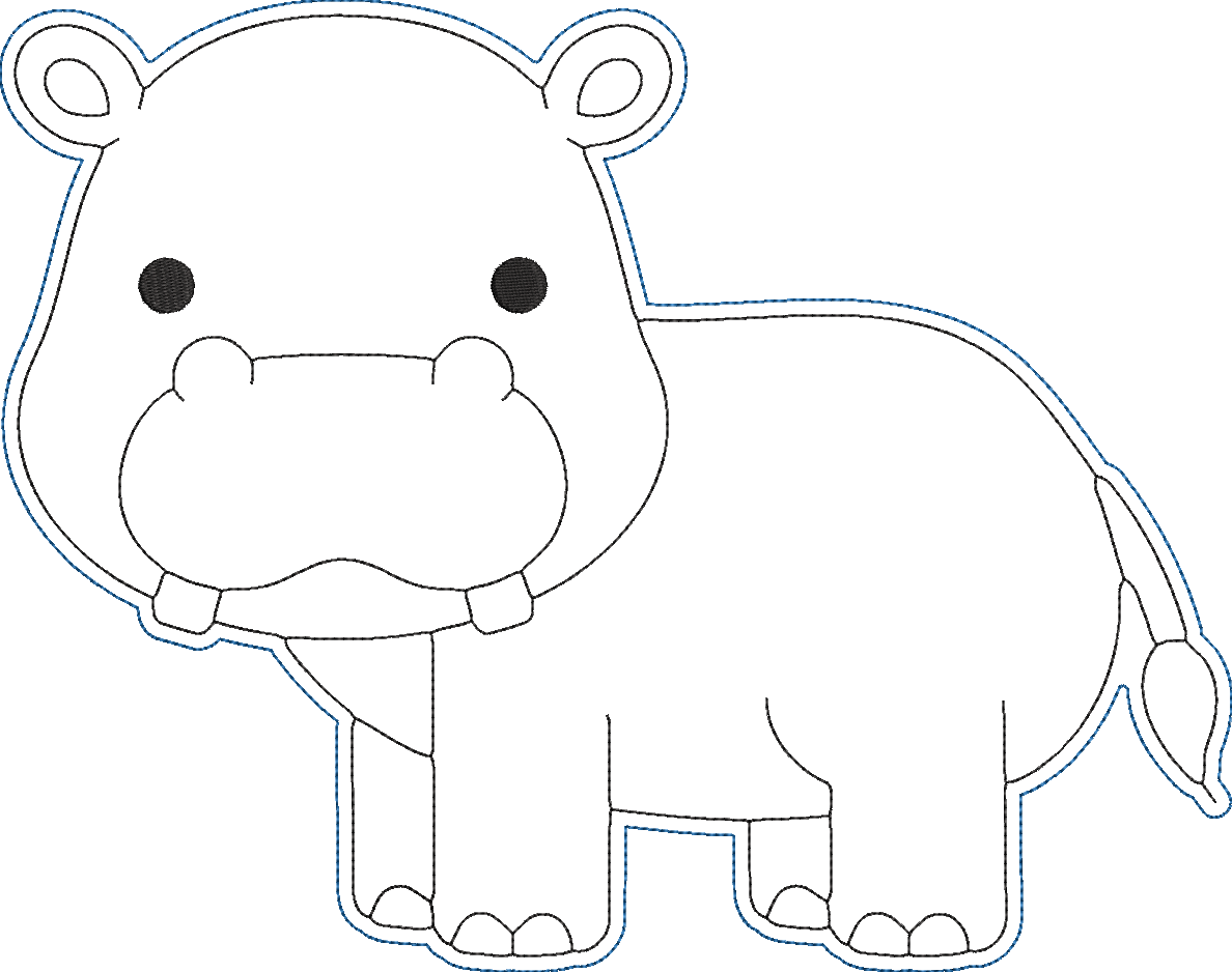 Animals AtoZ Coloring Dolls - Hippo Embroidery Design