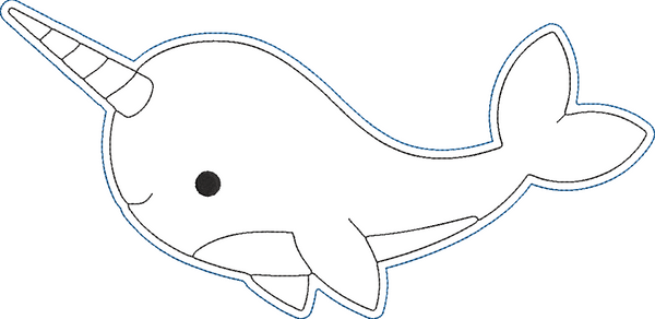 Animals AtoZ Coloring Dolls - Narwhal Embroidery Design