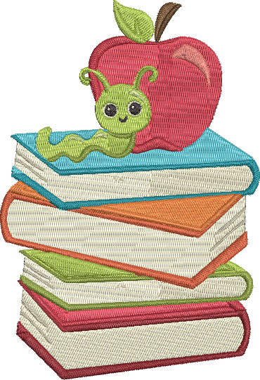 Apple Bookworm - 4 Embroidery Design