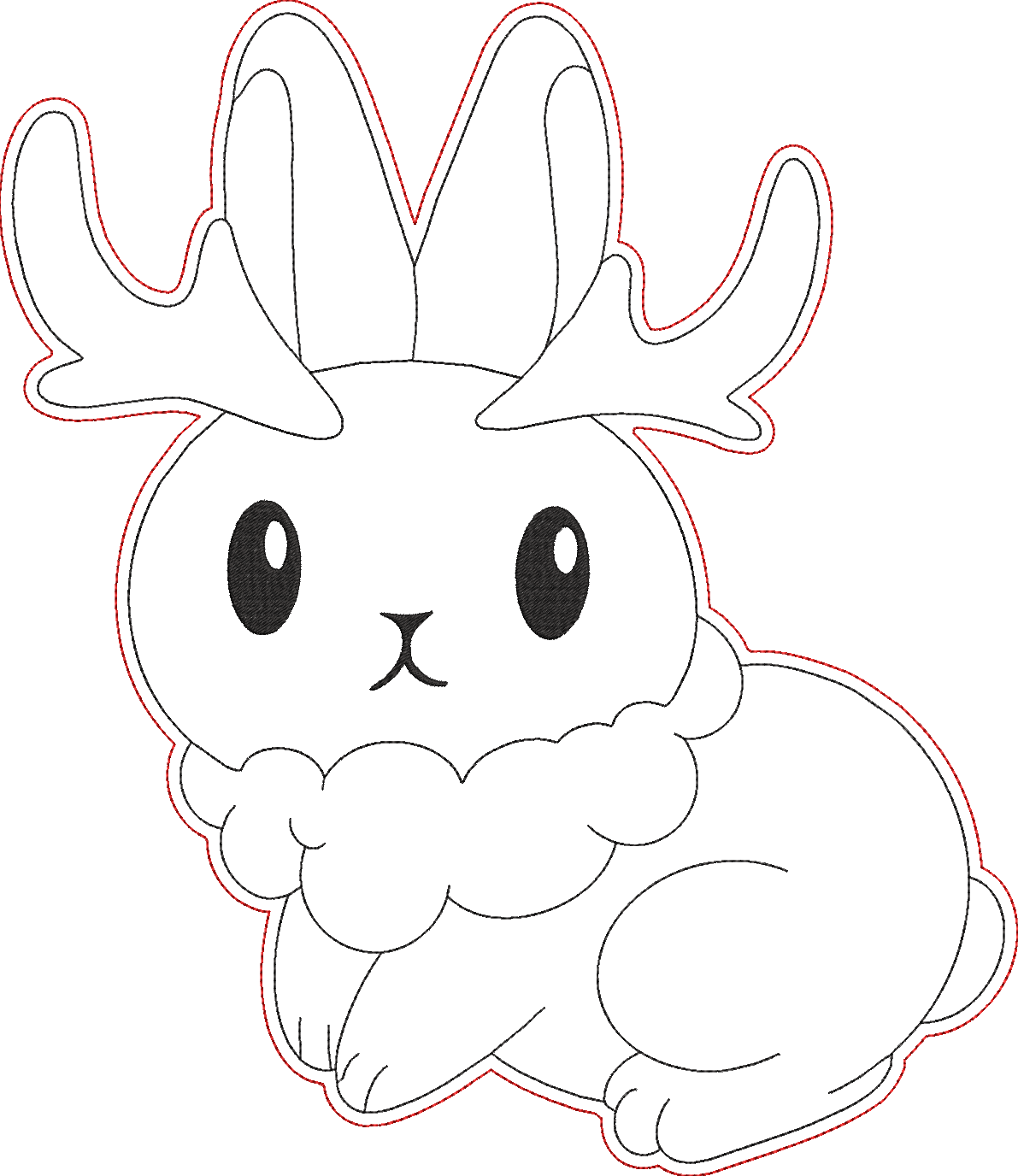 Cute Cryptid Coloring Dolls - Jackalope Embroidery Design