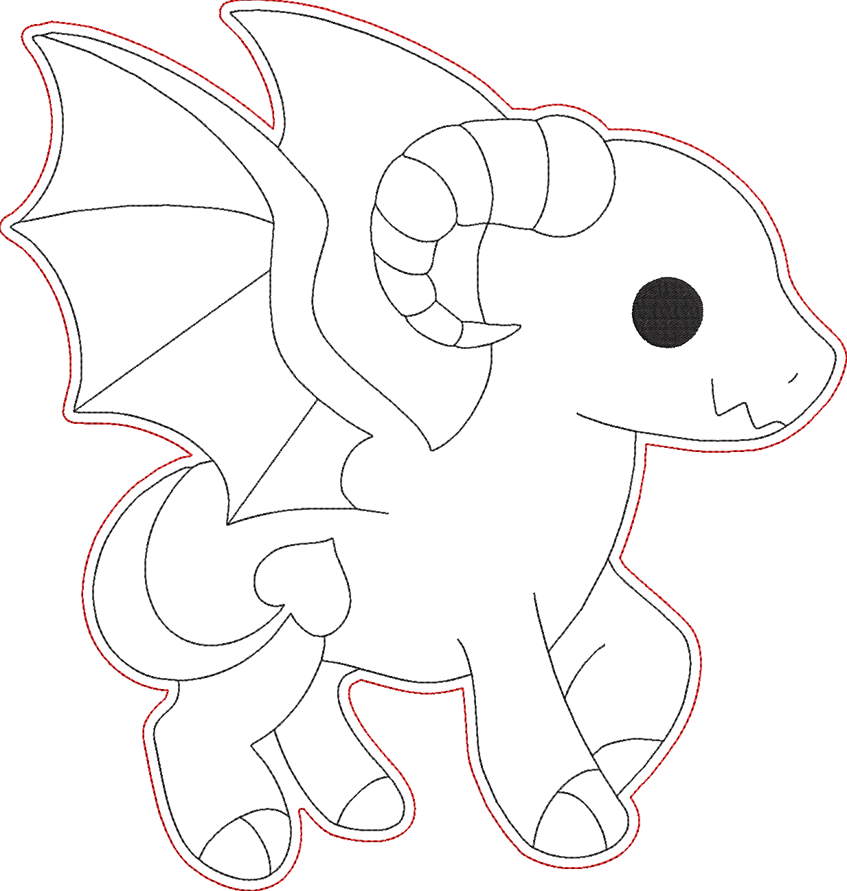 Cute Cryptid Coloring Dolls - Jersey devil Embroidery Design