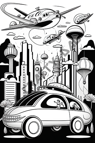 Future City With Flying Cars Coloring Pages Vol 2 - 2 Coloring Page – A  Crafty Dad