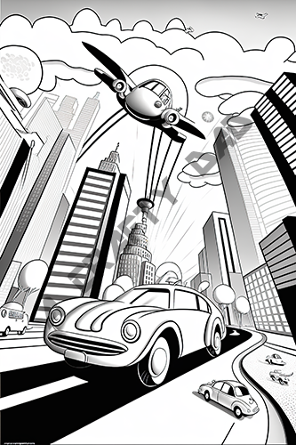 Future City With Flying Cars Coloring Pages Vol 5 - 3 Coloring Page – A  Crafty Dad