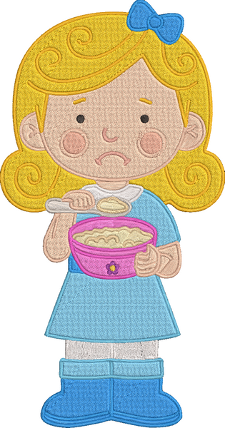 Goldilocks Three Bears - Goldilocks eating Mamas porridge Embroidery Design