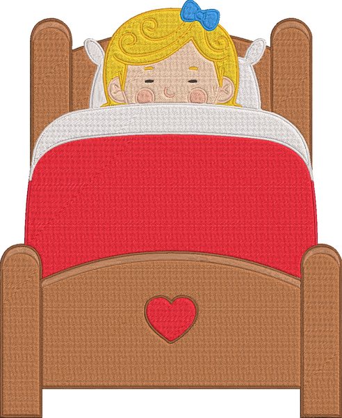 Goldilocks Three Bears - Goldilocks in Babys bed Embroidery Design