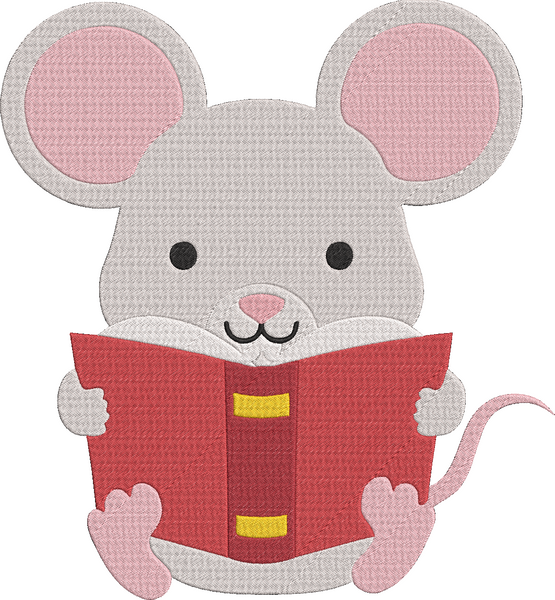 Woodland Animals Reading - Mouse Embroidery Design